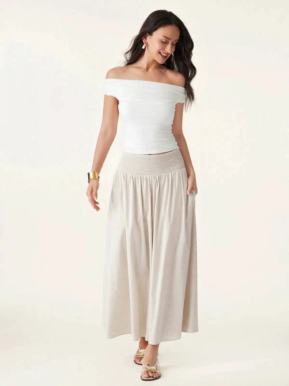 Cream linen maxi skirt